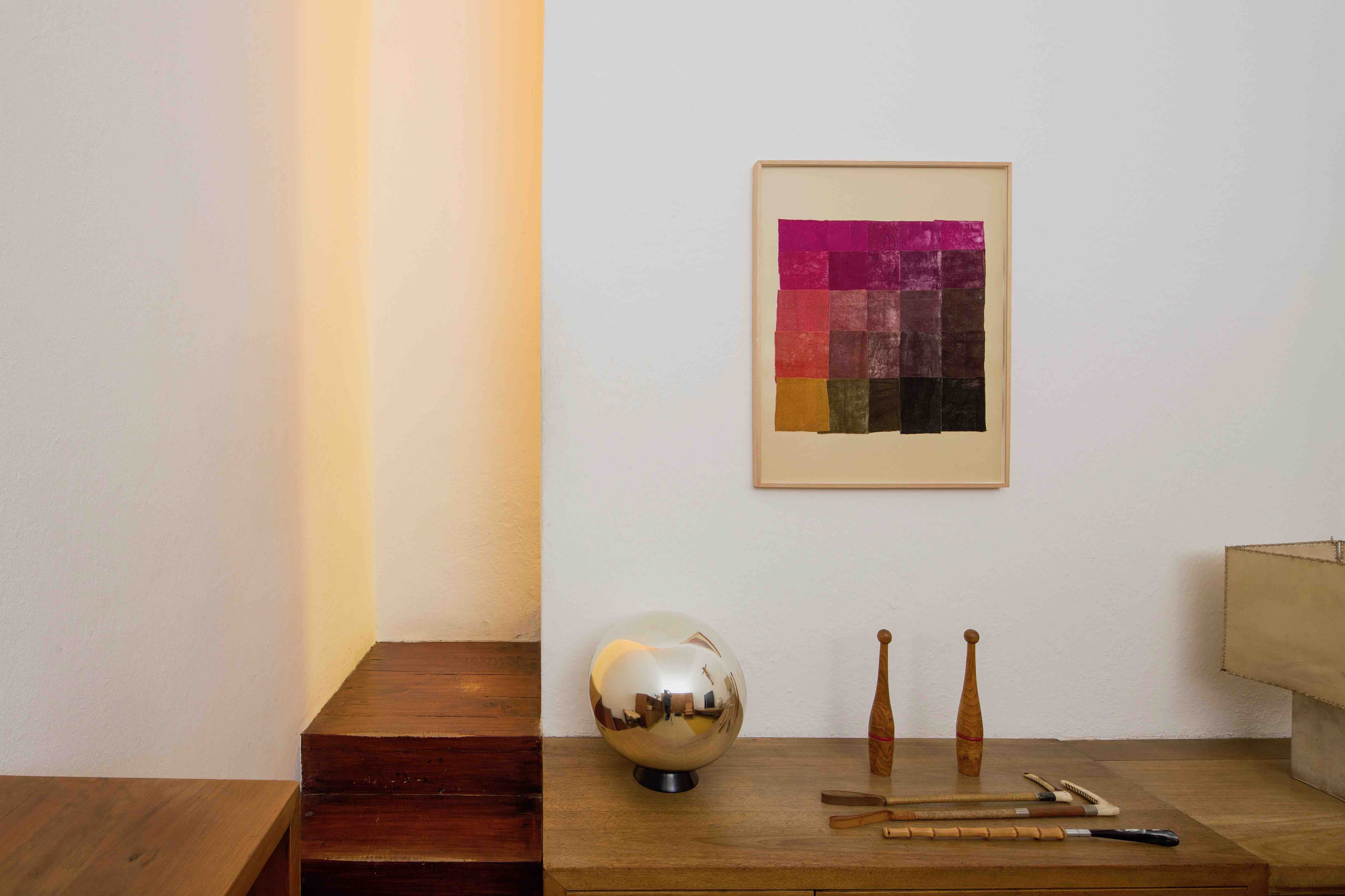 Yto Barrada, Practice Pieces (Color Charts), 2019, in “Double Skin”, installation view at Casa Luis Barragán (Clóset de jinete), Mexico City, 2019. Courtesy of the artist, PACE, Steir-Semler Gallery, Galerie Polaris and Estancia FEMSA - Casa Luis Barragán. Photography: Ramiro Chaves.