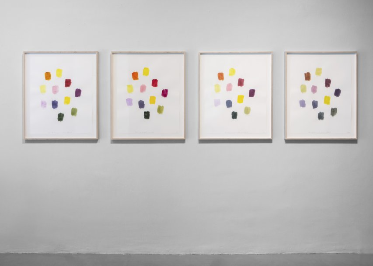 Spencer Finch, Still Life (Bouquet) morning effect, noon effect, afternoon effect, evening effect, 2019, Acuarela sobre papel, Cortesía de Galerie Nordenhake