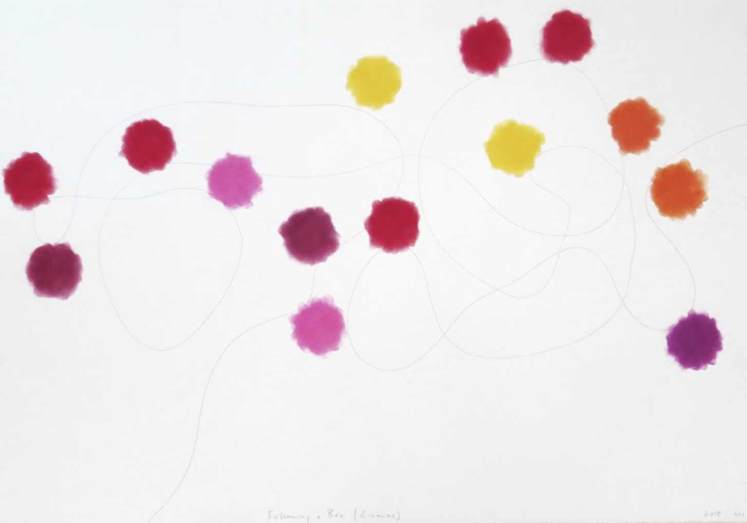 Spencer Finch, Following a Bee (Zinnias), 2018, pastel suave y lápiz sobre papel, Cortesía de Galerie Nordenhake