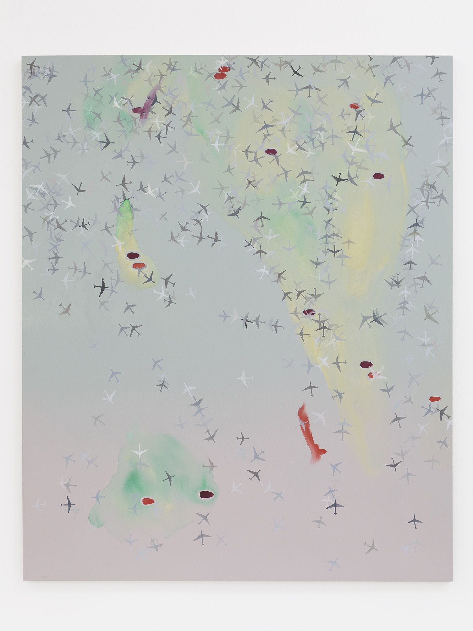 Elsa-Louise Manceaux, Live Air Traffic #3,​ 2019, Gouache acrílico sobre lino preparado, 238 x 195 x 4 cm