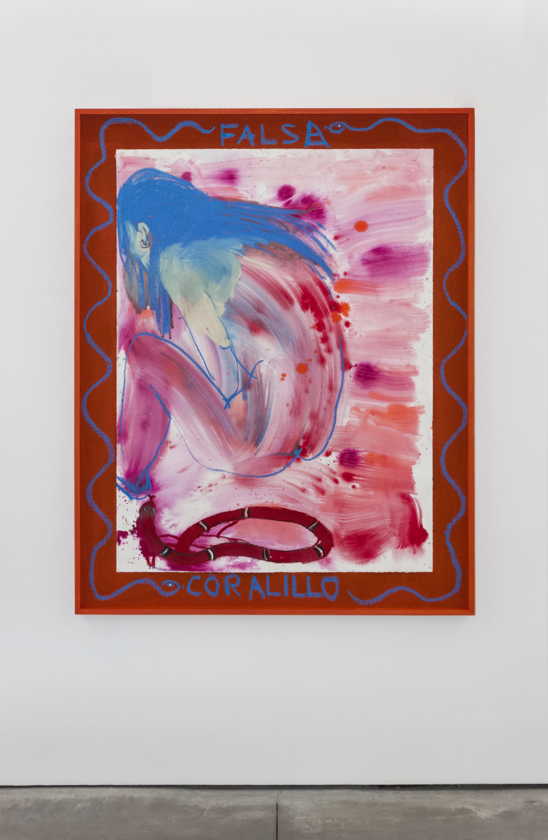 Pia Camil, Falsa Coralillo, 2020, Liquid watercolor, acrylic ink and oil stick on paper, 154.5 x 120 cm. Courtesy of the artist and OMR Gallery