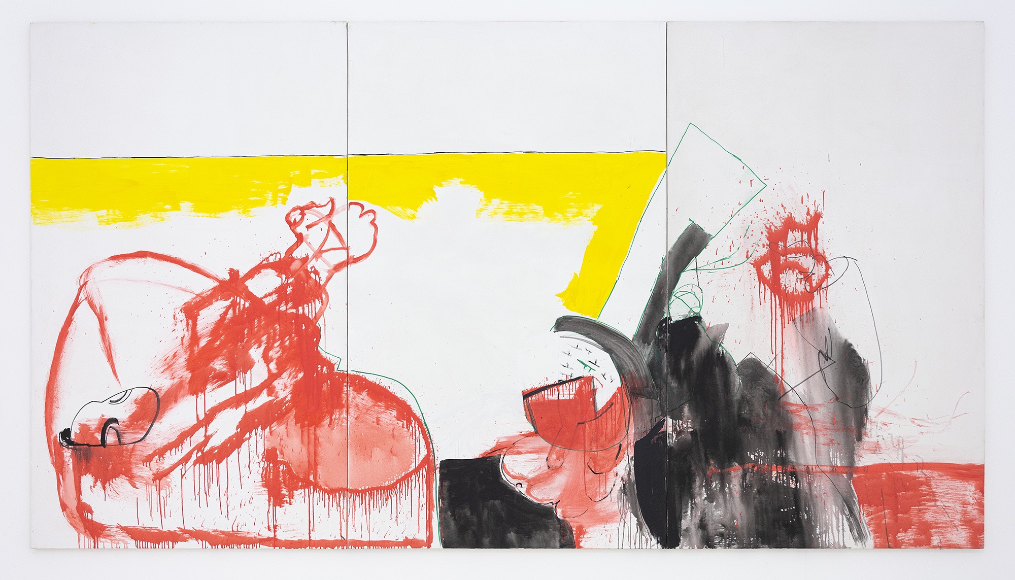 Gilberto Aceves Navarro, Isenheim (Triptych), 2019, oil on canvas, 150 x 450 cm. Courtesy: Galería Hilario Galguera. Photo: Víctor Mendoza