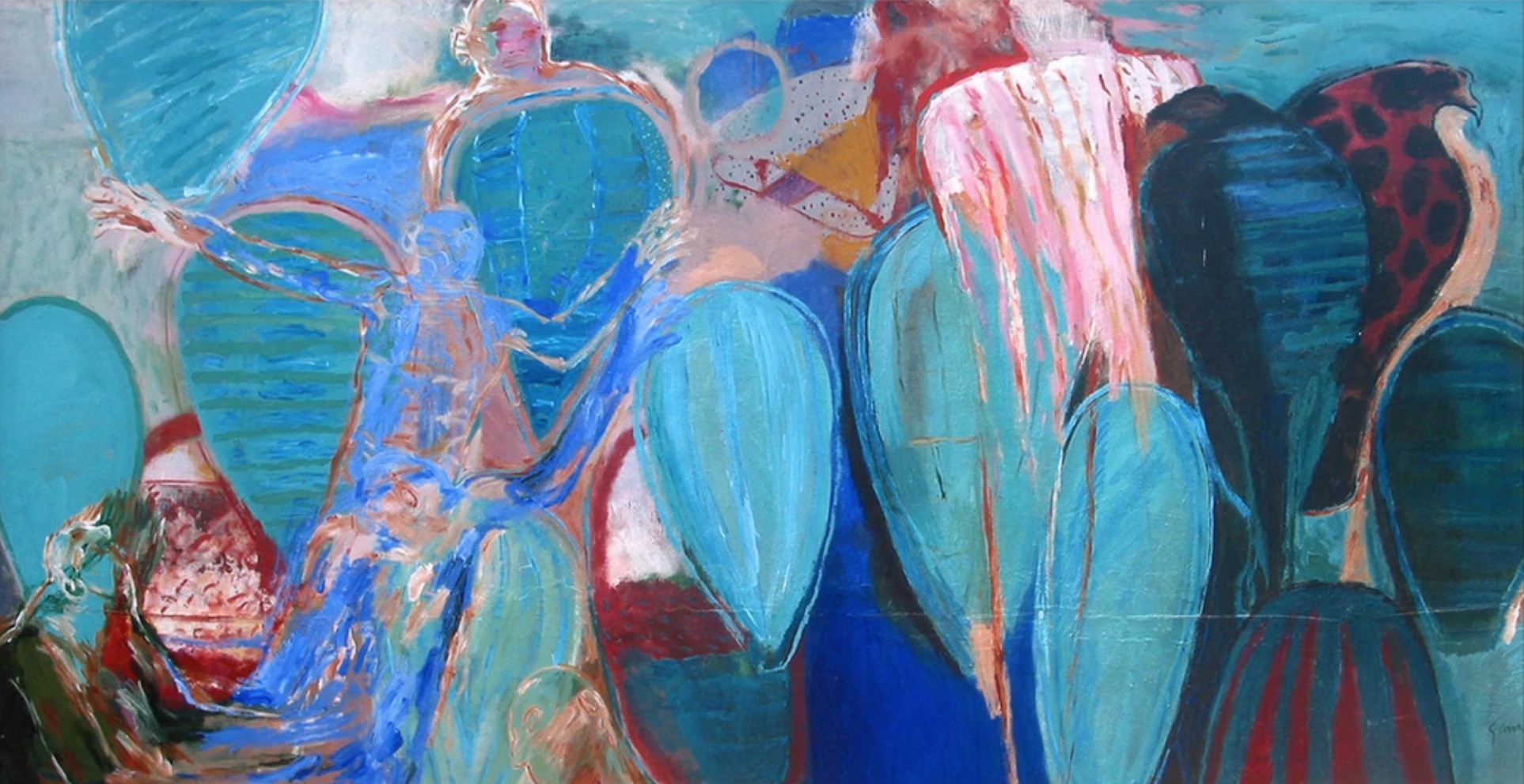 Gilberto Aceves Navarro, Unicornio atrapado en la fiesta, 1996, acrylic on canvas, 160 x 330 cm. Courtesy: Fundación Aceves Navarro AC