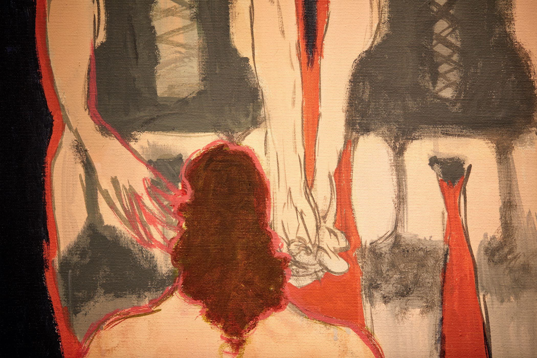 Gilberto Aceves Navarro, Felipe II en el burdel (detalle), 2001, acrílico sobre tela, 120 x 140 cm. Cortesía: Galería Hilario Galguera. Foto: Sergio López