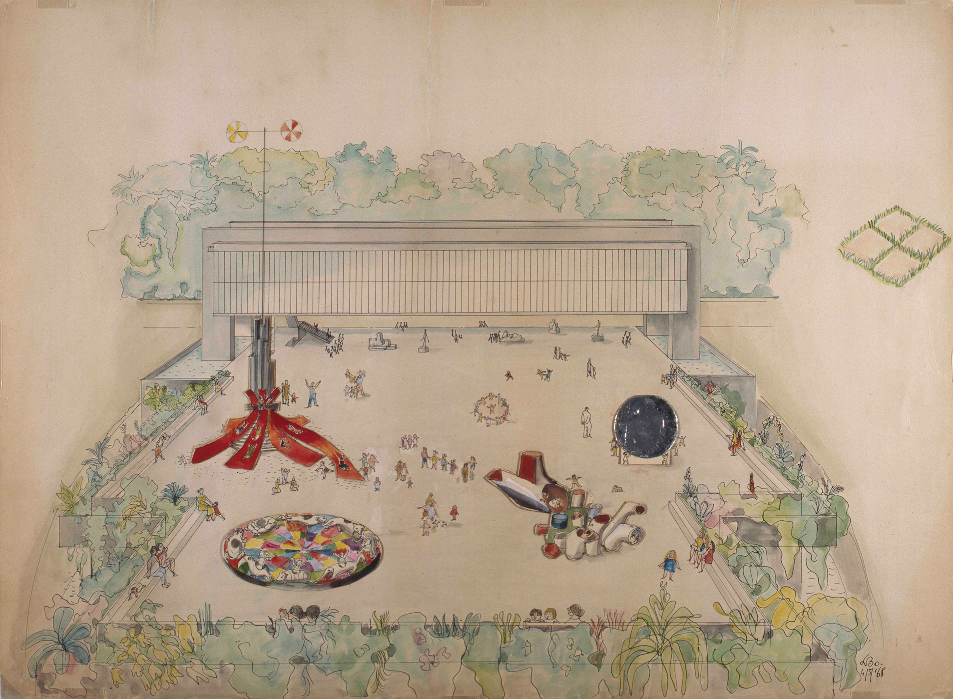 Lina Bo Bardi, Estudio preliminar – Esculturas practicables para el Belvedere del
Museu Arte Trianon, 1968. Colección Museu de Arte de São Paulo (MASP) - Donación, Instituto Lina Bo y P.M. Bardi, 2006, Fotografía: MASP