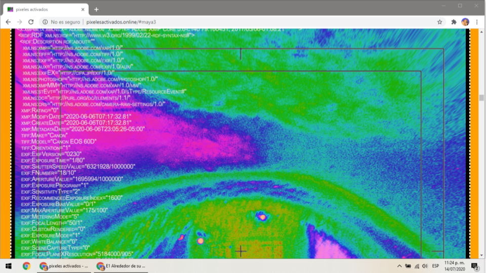 Screenshot of the exhibition Pixeles activados at Casa Equis, 2020. View of Nueva normalidad #3 by Martha Maya. 