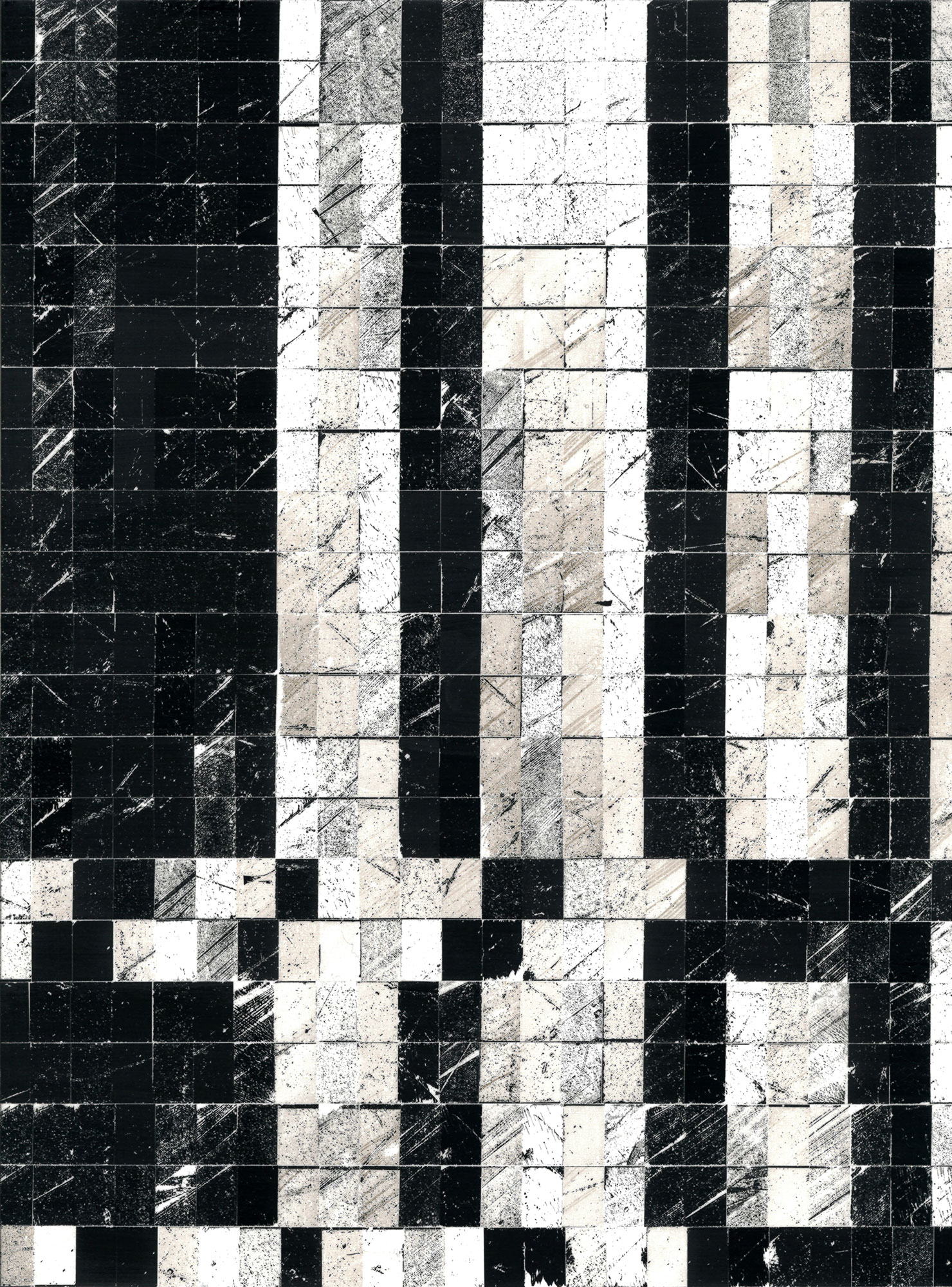 Vanessa Enríquez. Until I disappear (13), 2019. 
Polvo magnético de cinta VHS, cinta adhesiva, acrílico sobre papel.
