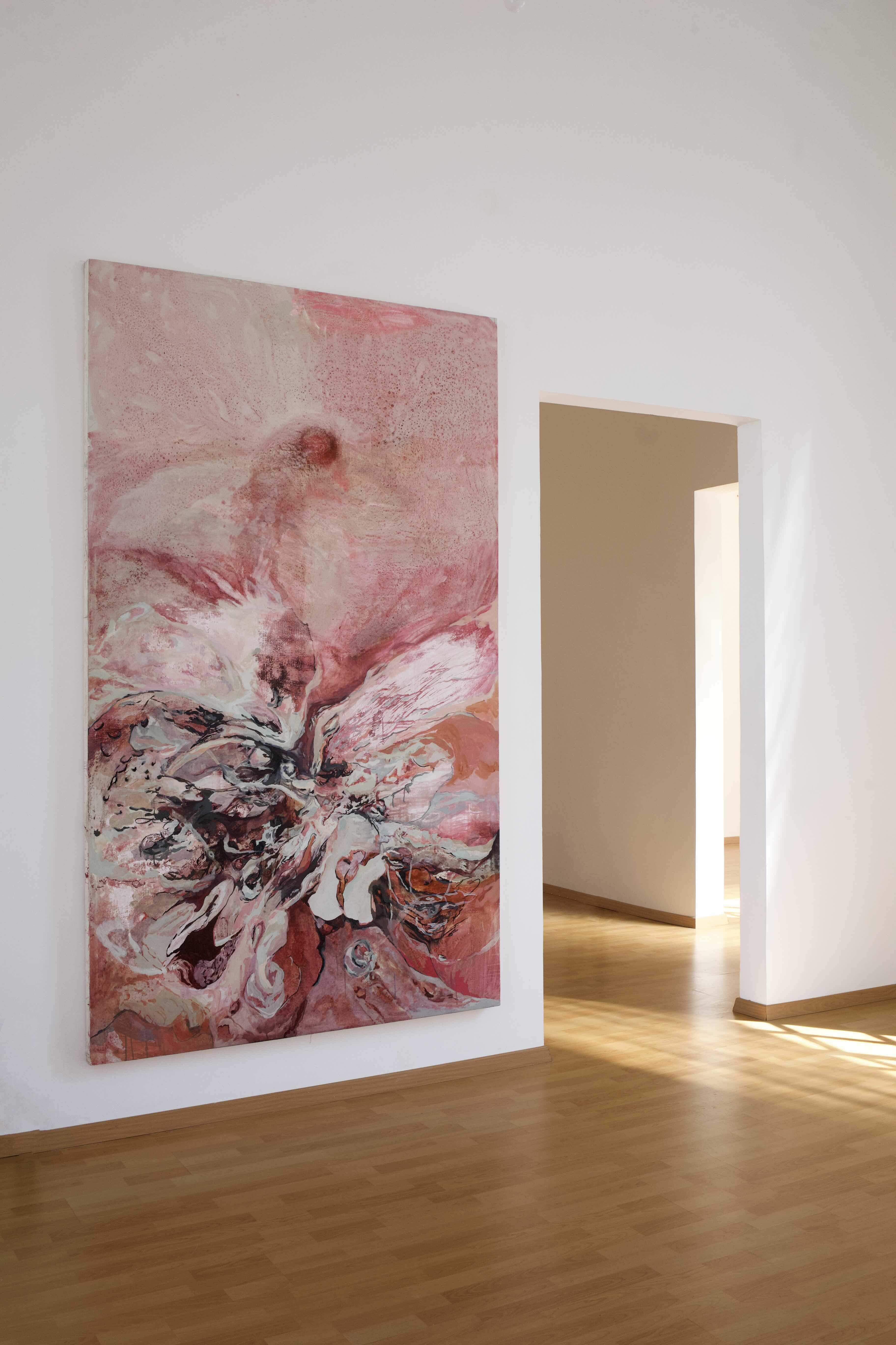 Valentina Attolini, "La incisión donde el lenguaje desaparece". Acrylic on canvas. 150 x 250 cm, 2023. Part of 'Es un lugar que no existe'. Courtesy of the artist