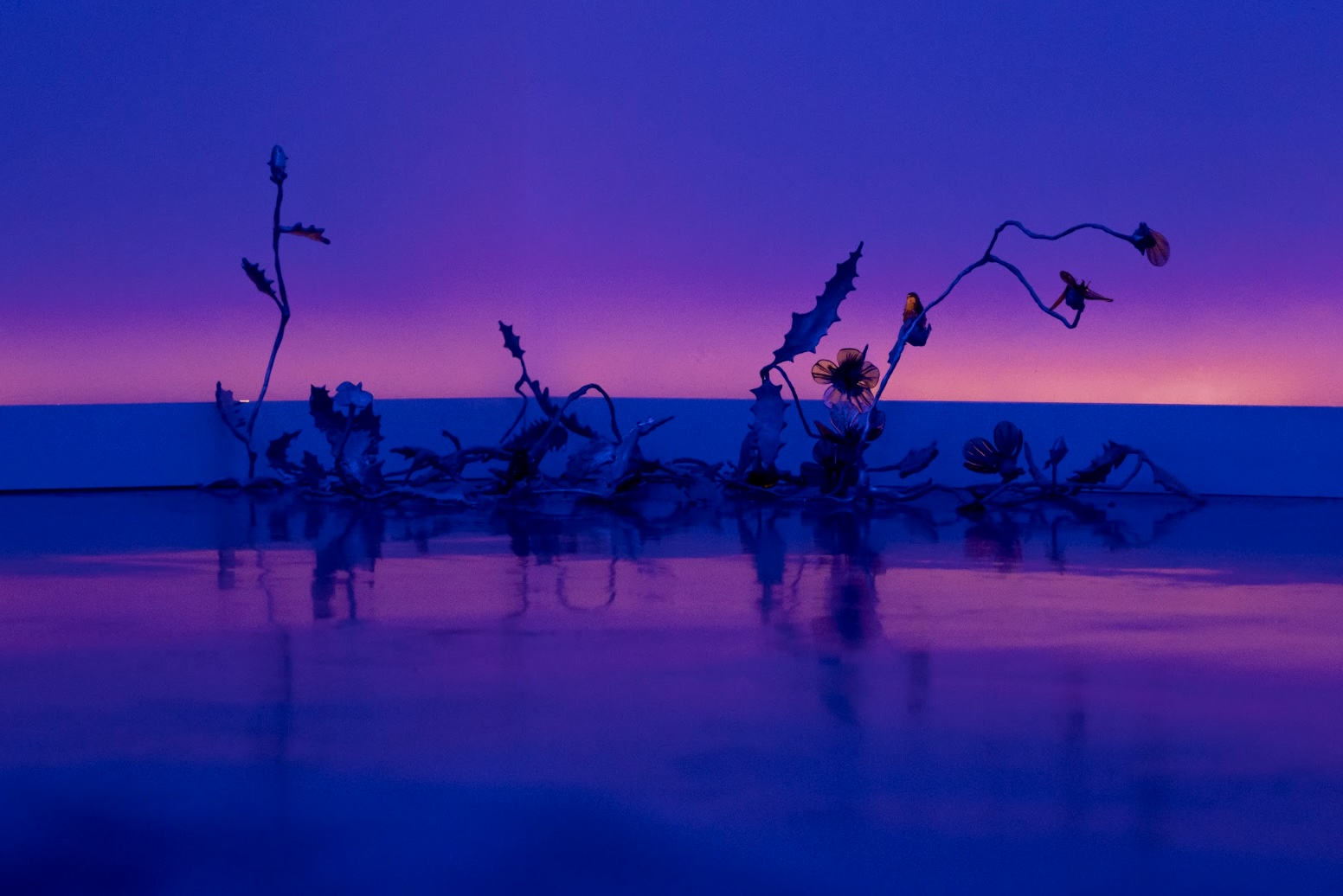 Ariana Díaz, Recolectar a Florecer, Ethylene-vinyl acetate, acrylic, blown glass, LED light, drywall, 2025. Photo: Arturo del Rello